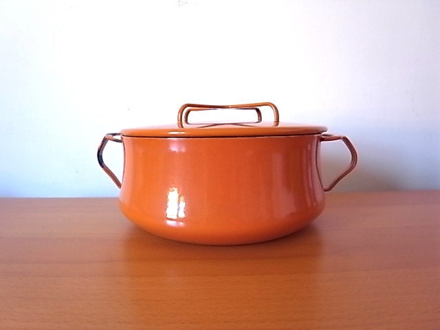 Vintage Mod Dansk Kobenstyle Enamel Dutch Oven With Lid Orange