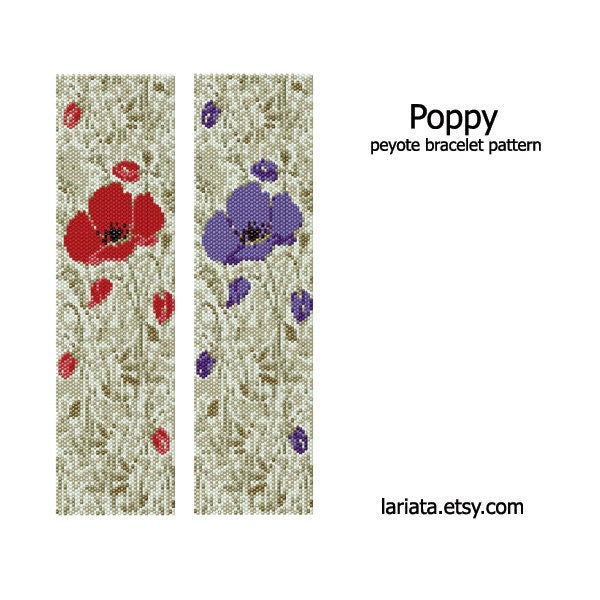 Poppy Design - Peyote Bracelet Pattern - INSTANT DOWNLOAD