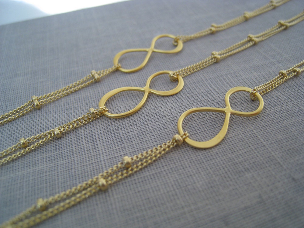 Set of 7 Infinity bracelet, gold satellite chain bracelet, bridesmaid gifts, dainty bracelets, bridesmaid thank you card