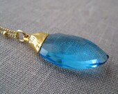 Blue topaz quartz necklace, gold dipped necklace, teal blue gemstone pendant, solitaire