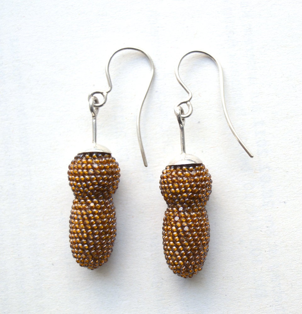 light brown beaded silver earrings caramel