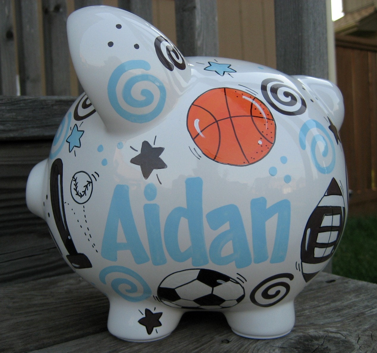 Large Sports Bank- Personalized Baby Blue and Chocolate Brown