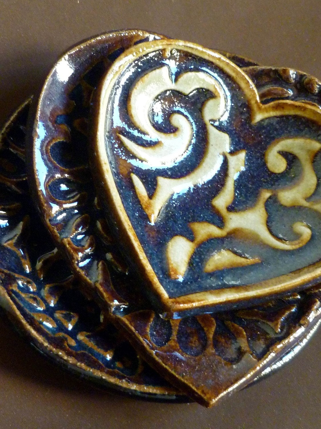 3 Trinket Dishes, Ceramic Hearts