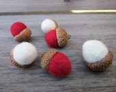 Felted Acorns - Valentine's Red White - Set of 6