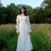 60s bohemian wedding dress / sheer sleeves embroidery XS