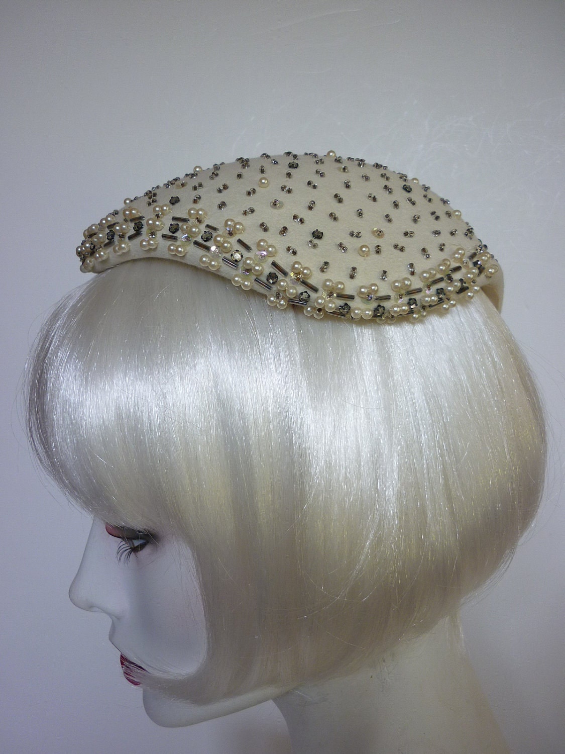 1950s Jewelled Sweetheart Wedding / Bridal Hat / Juliet Cap