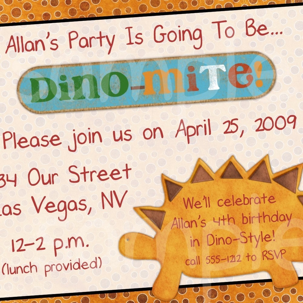 Dinosaur Birthday Party Invitation, CUSTOM for YOU - 4x6 or 5x7 size - You Print