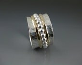 Silver Spinner Ring with Two Gold-Filled Hammered and One Silver Beaded Spinner