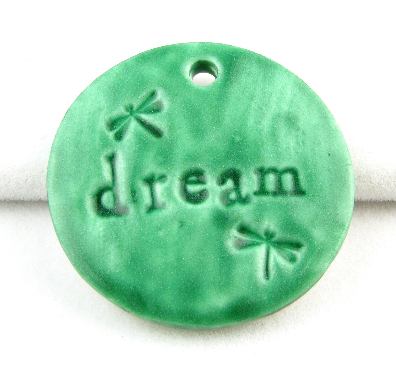 Mint Green Dream Pendant Polymer Clay Faux Ceramic - RockefellerJewelry