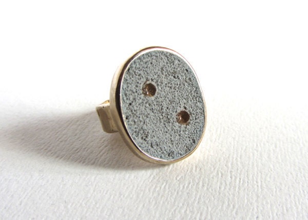 Bronze, concrete and cubic zirconia statement ring