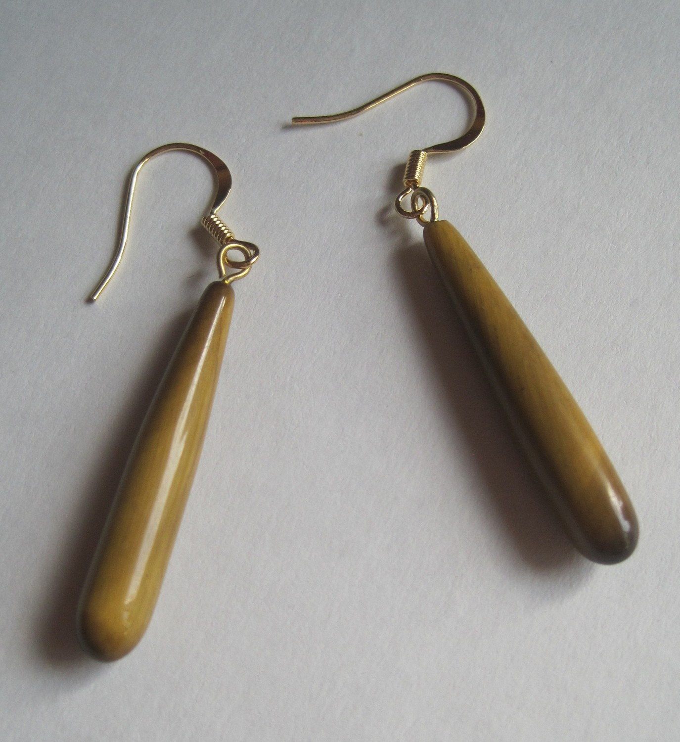 Golden Yellow Tigers Eye Long Drop Earrings