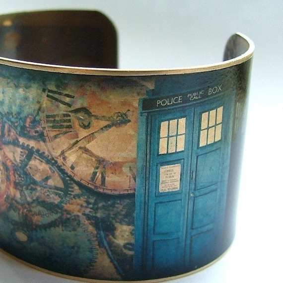 Steampunk Doctor Who Time Traveling Brass Cuff Bracelet
