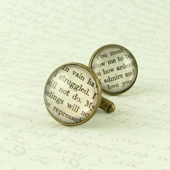 Jane Austen Literary Lovers Book Cufflinks 'Pride and Prejudice' - How Ardently I Admire and Love You