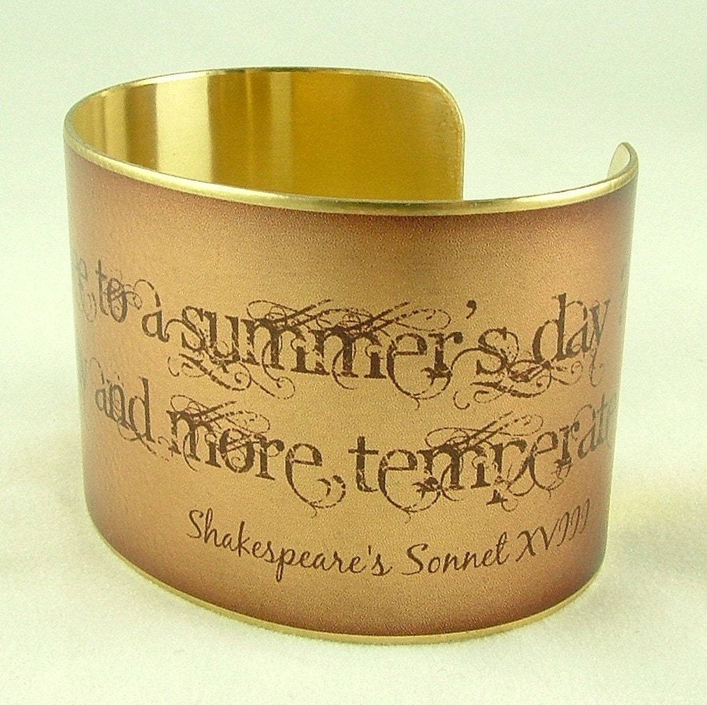 William Shakespeare Sonnet 18 'Compare Thee to a Summer's Day' Love Poem Literary Art Brass Cuff Bracelet