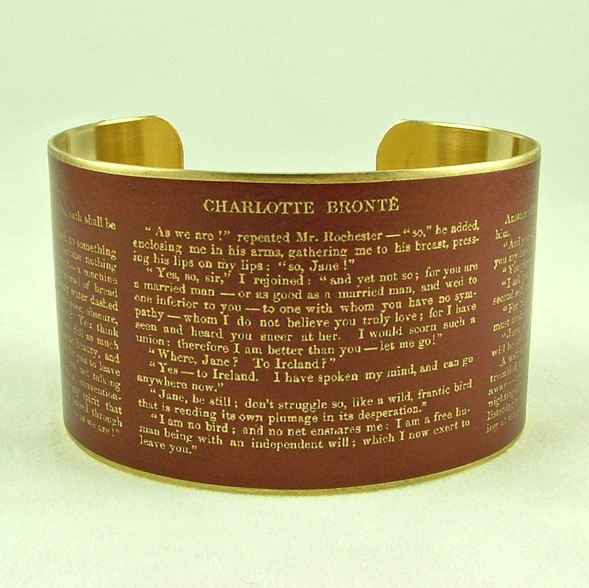 Charlotte Bronte's Jane Eyre Literary Book Pages Brass Cuff Bracelet