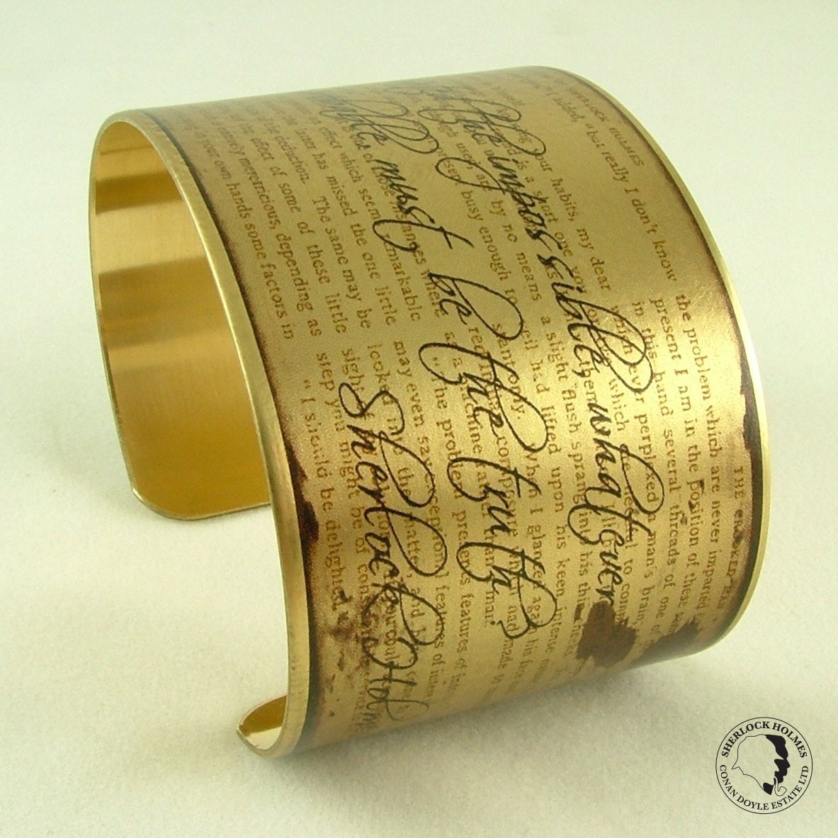 Sleuthing Sherlock Holmes Story - The Impossible and Improbable - Literary Quote Brass Cuff
