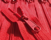 Five 8 Inch YKK Long Handbag Pull Purse Zippers Color 519 RED