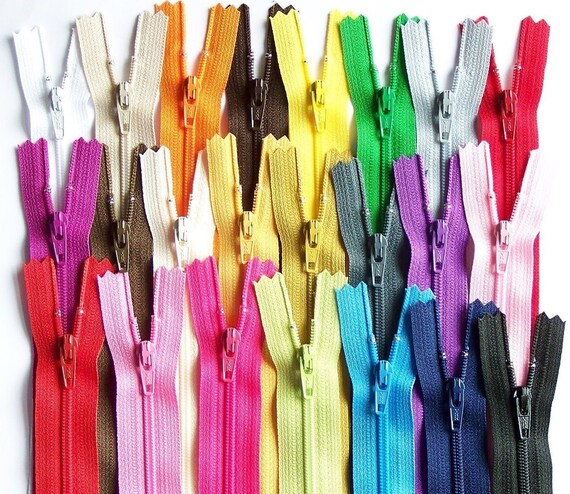 SALE Wholesale 50 Assorted 12 Inch YKK Zippers red cranberry sunshine yellow green blue purple vanilla hot pink brown gray