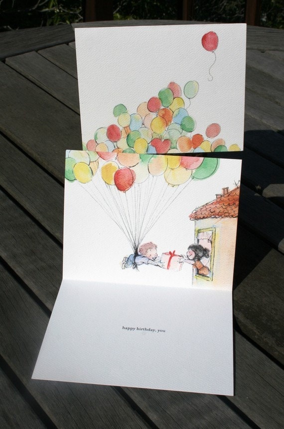 Birthday Balloons Card - Inspired by Pixar UP - birthday balloon present floating