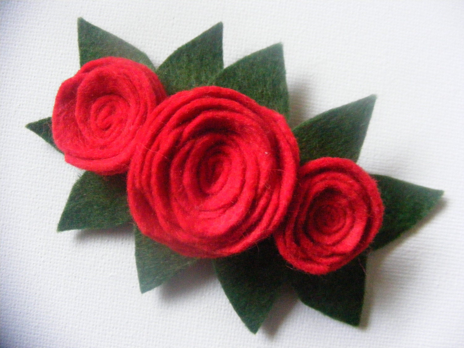 Hand Crafted Red Felt Rosette Trio Hair Clip