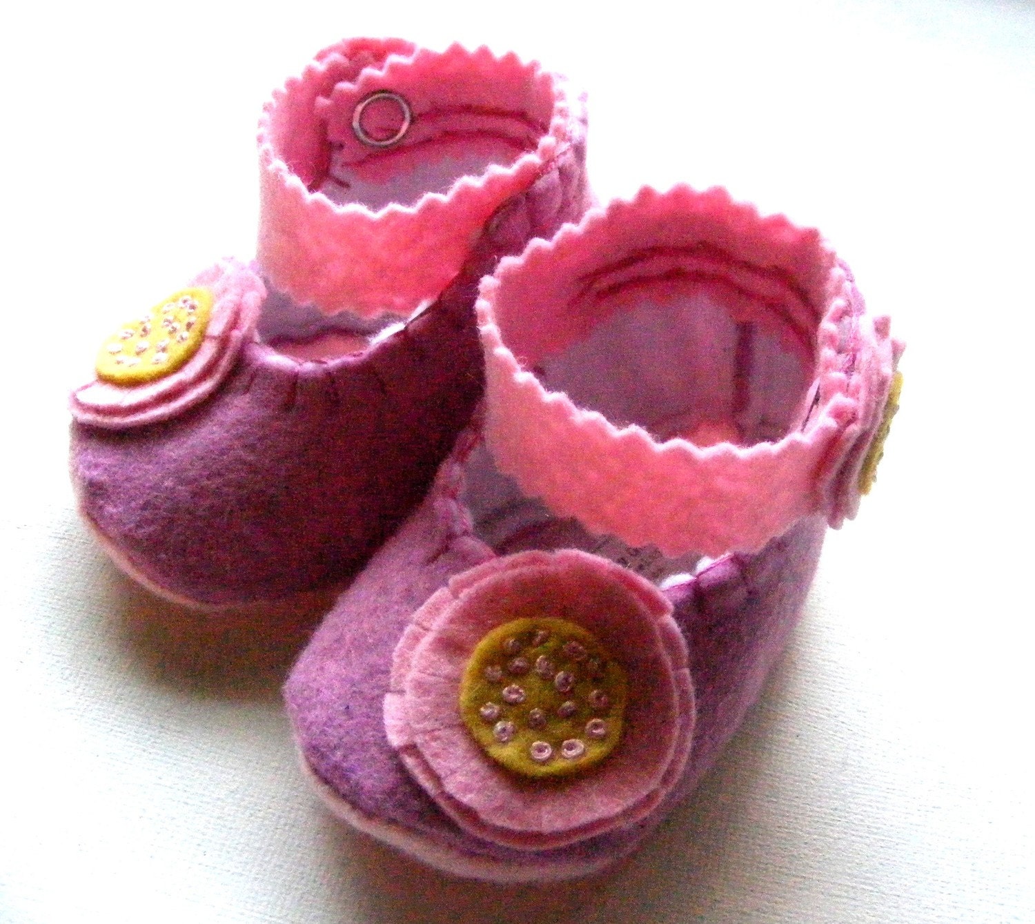 Pink Violet Baby Booties Mary Jane Style LINED  Newborn to 9 month size
