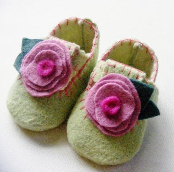 The Floral Clog Baby Shoes in Spring Green and Pink Violet