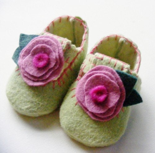 The Floral Clog Baby Shoes in Spring Green and Pink Violet