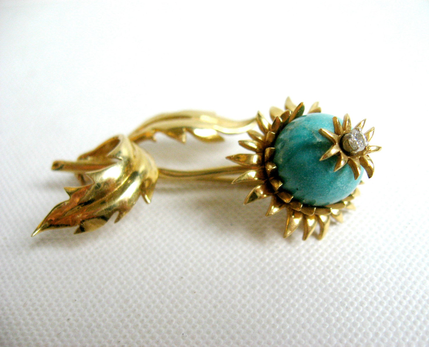 Tiffany & Co Schlumberger Brooch 18kt Gold, Diamond, Turquoise Flower Pin