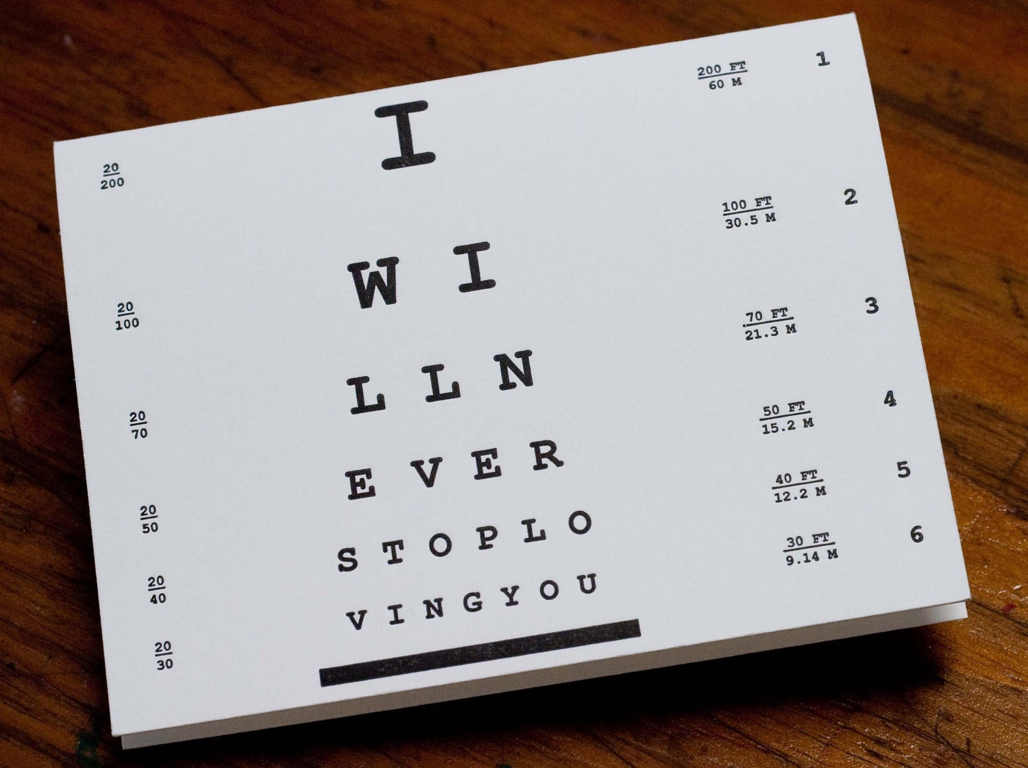 Letterpress Eye Chart Love Card