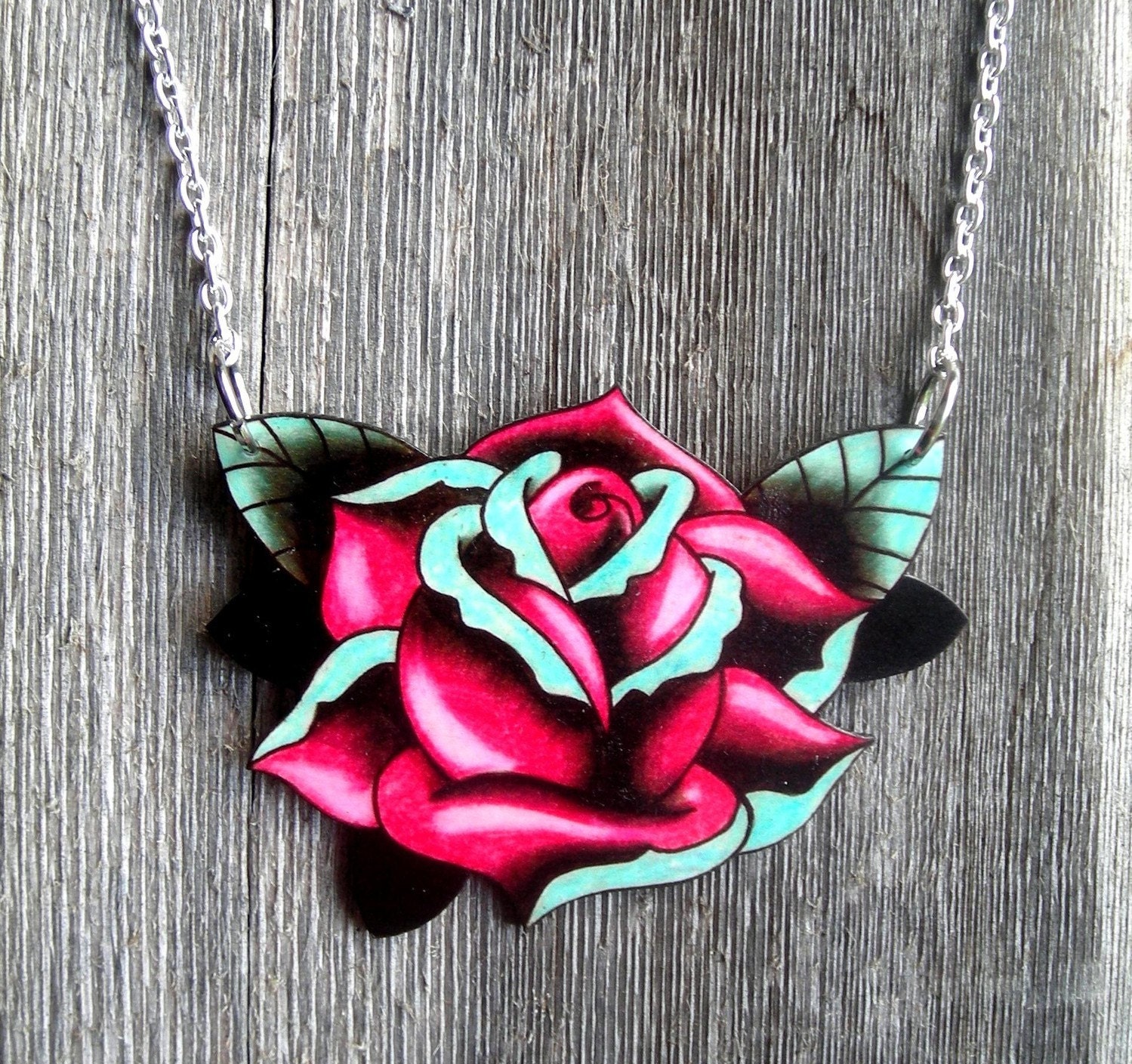Vintage Big Rose Tattoo Necklace