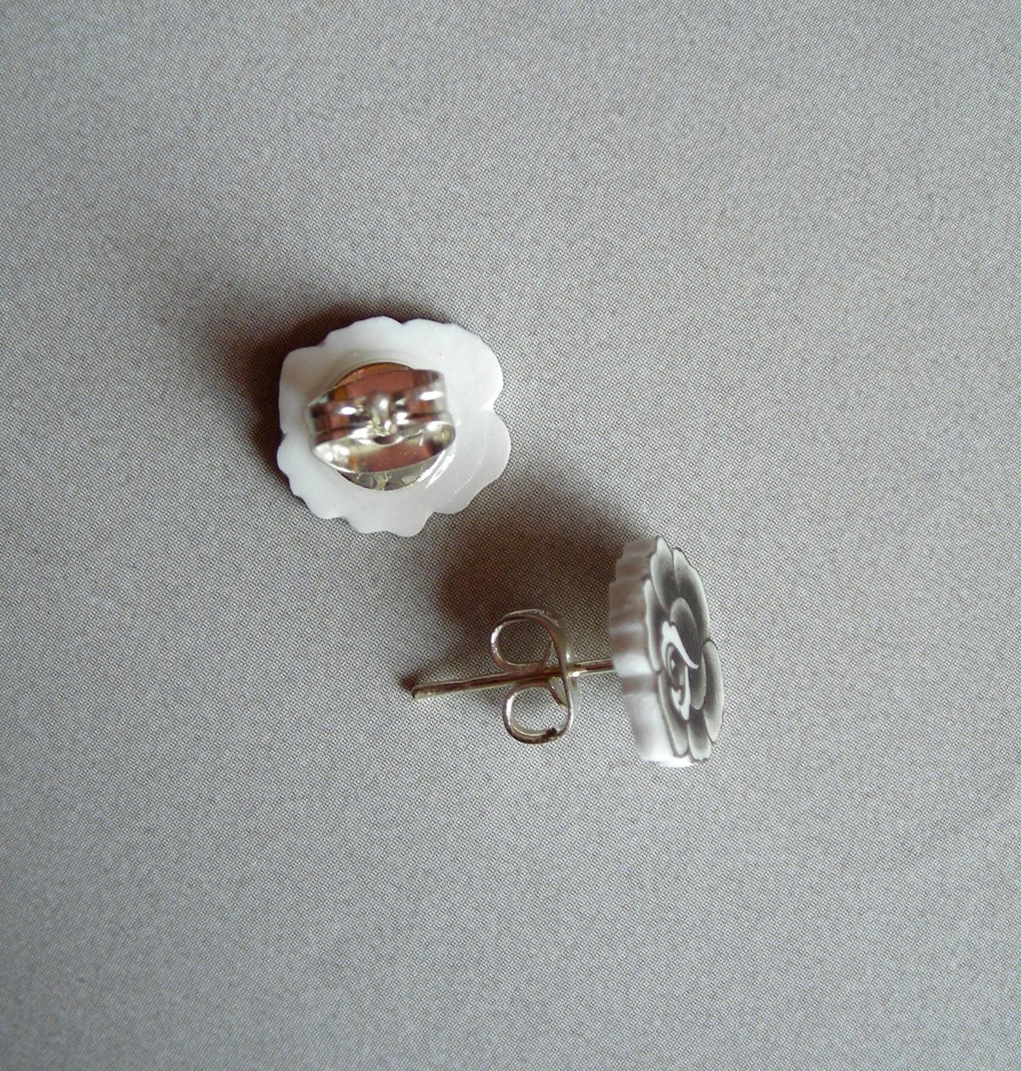 Black and Grey Vintage Tattoo Rose Post Earrings
