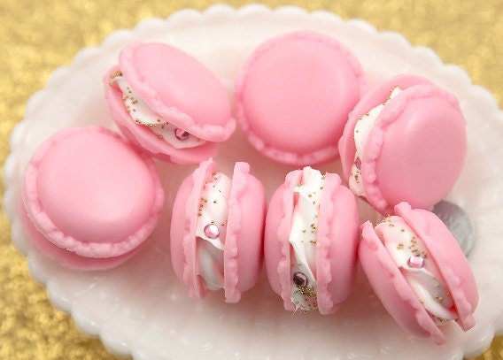 34mm Fake Pink Macaron Decorations or Charms - for making fake food crafts - 2 pc set