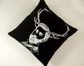 Handsome bearded buck silk screened cotton canvas throw pillow 18 inch black white
