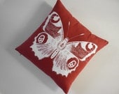 Vintage Butterfly silk screened cotton canvas throw pillow 18 inch red white