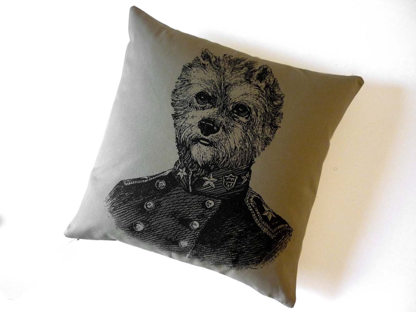 SALE General Yorkie Terrier silk screend cotton canvas throw pillow 18 inch KHAKI