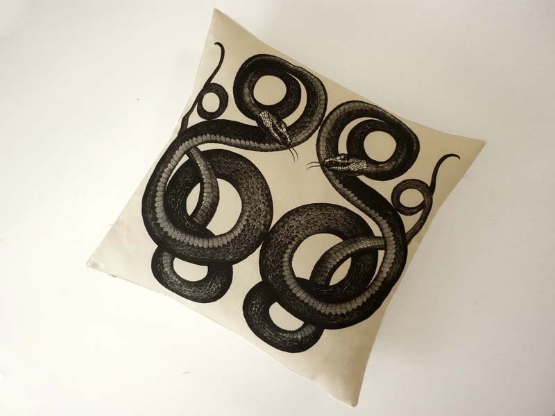Vipers silk screened cotton canvas throw pillow 18 inch black