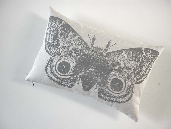 IO Moth silk screened cotton canvas throw pillow 12x18