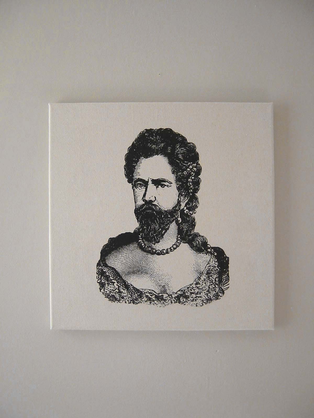 Bearded Lady or Man in Drag silkscreened natural canvas wall hanging 18 inch black
