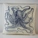 Vintage Octopus silk screened cotton throw pillow 18 inch navy unbleached