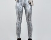 SALE Silver Metallic Snake Print Leggings - Silver and Black - S Only