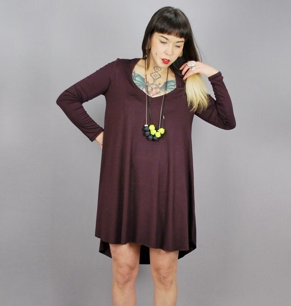 KEEKO - Sample SALE  Draped Rounded hemline Long sleeved Dress -  Burgundy S/M