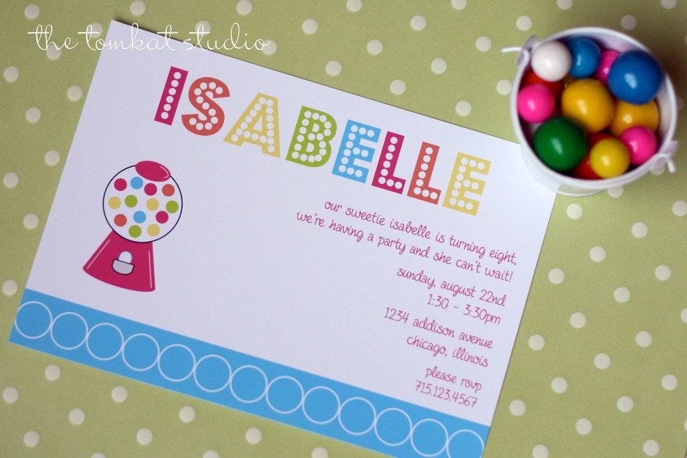 PRINTABLE INVITATION Design - Bubble Gum Birthday Party Collection - DIY by The TomKat Studio