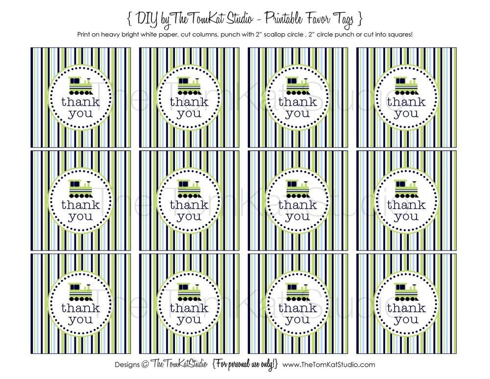 Train Birthday Party Printable Favor Tags by The TomKat Studio
