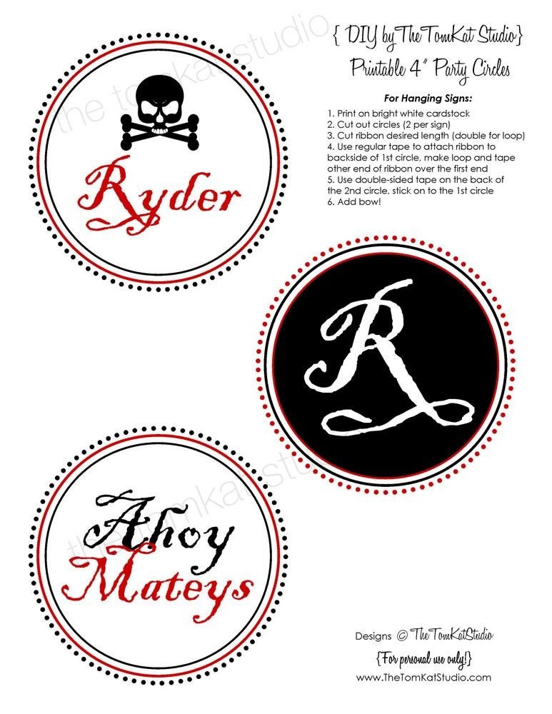 Pirate Birthday Party Printable 4" Party Circles by The TomKat Studio