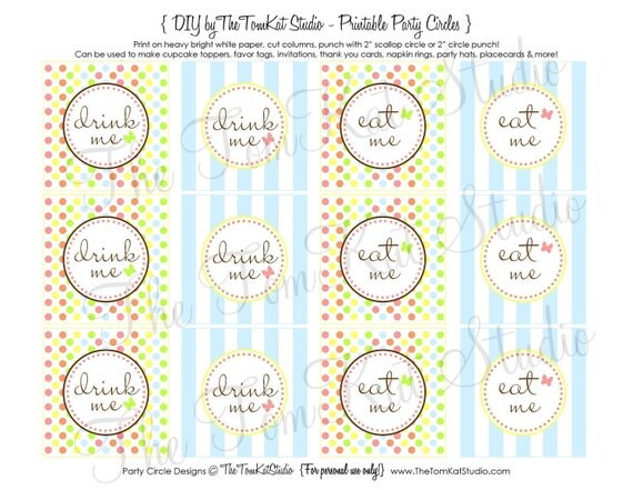 PRINTABLE PARTY Circles - Eat Me Drink Me - Alice in Wonderland Party Collection - PASTELS - The TomKat Studio Il_570xn