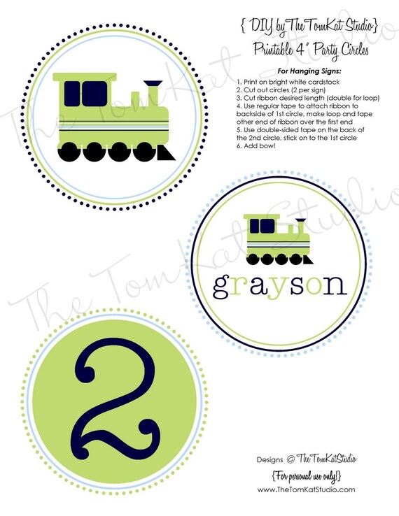 Train Birthday Party Printable 4 inch Party Circles by The TomKat Studio Il_570xn