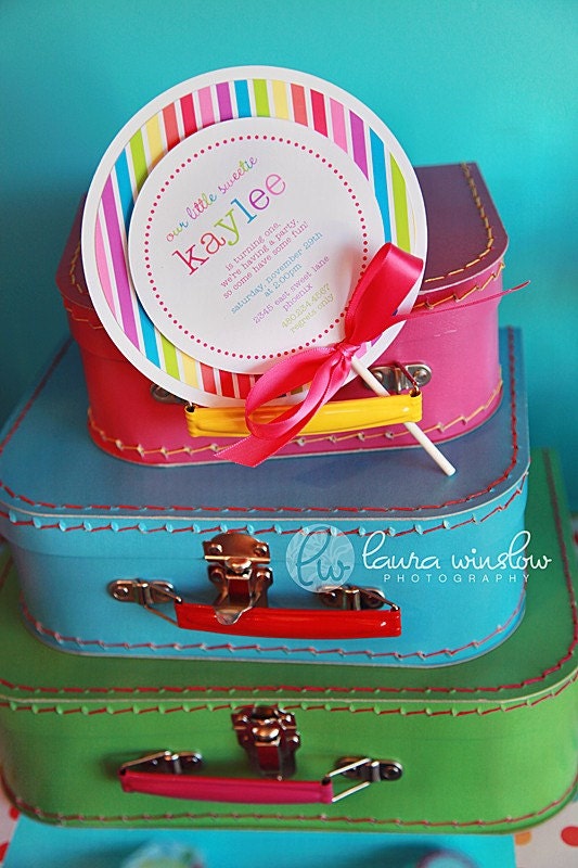 Lollipop Party Invitation - Printable Top Layer and Striped Paper - The TomKat Studio