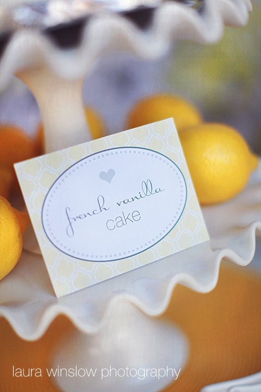 Yellow and Gray Printable Food and Dessert Labels by The TomKat Studio