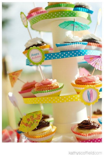 Beach Party Printable Cupcake Toppers by The TomKat Studio