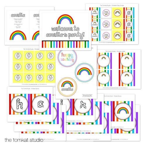 Rainbow Birthday Party - Full Printable Collection - The TomKat Studio